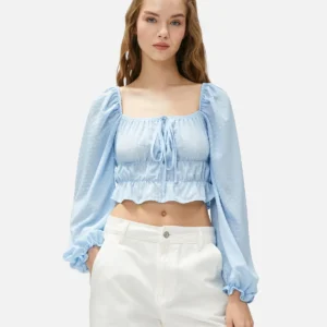 Balloon Sleeve Blouse - Square Neck